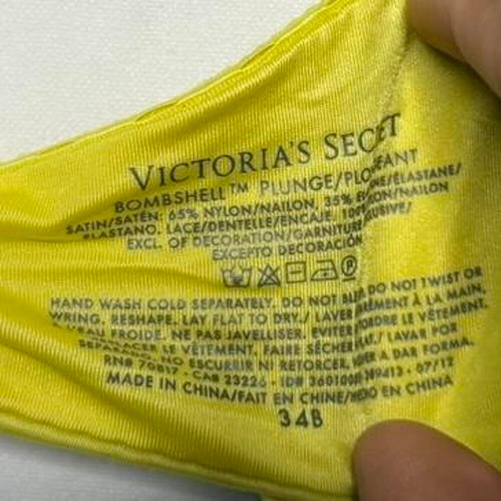 Victorias Secret Bomb She’ll Plunge Push Up Yellow Lace Bra Size 34B - Picture 8 of 8